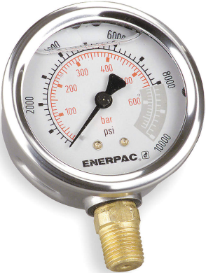 Lower-Mount Connection Face 1/4 NPTF Male Enerpac G2516L Hydraulic Pressure Gauge with Dual 0 to 3,000 PSI and 0 to 200 Bar Range 2-1/2-Dia 
